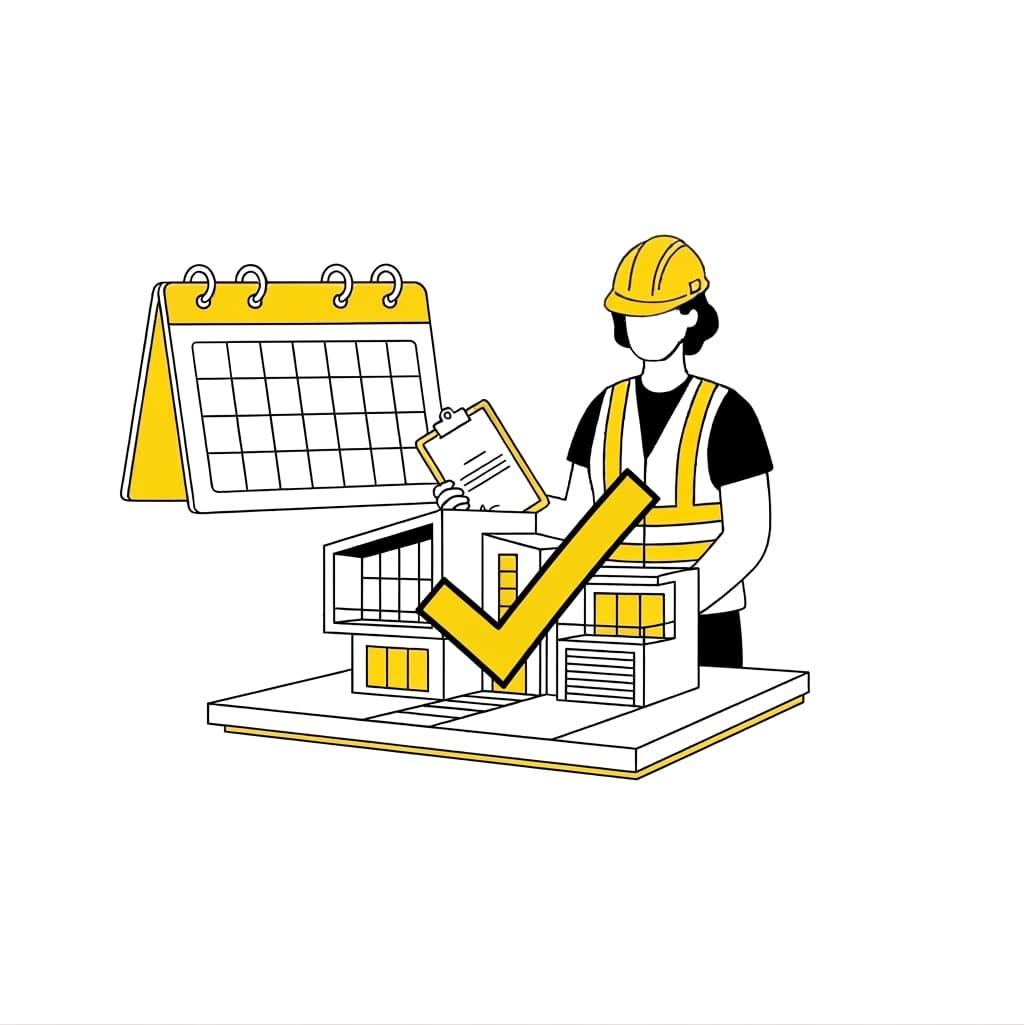 Illustration d'une réception de travaux validée avec calendrier et coche de conformité