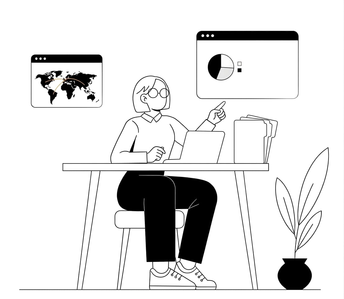Illustration d'une personne analysant des données d'export à l'international